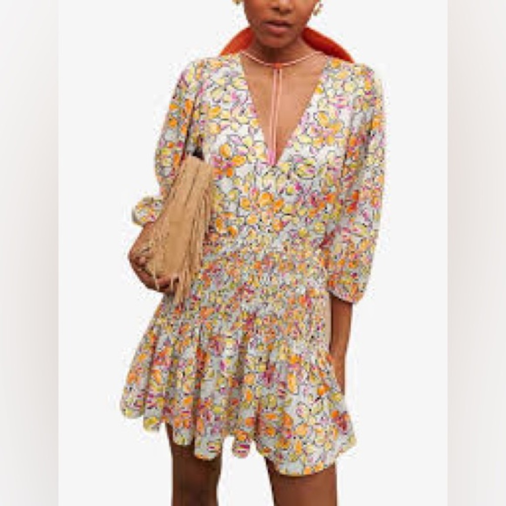 Maje Floral Mini Dress in Orange and Purple